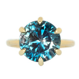 6.84ct GIA Round Montana Sapphire Six Prong Split Shank Solitaire in 18k Yellow Gold
