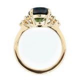 5.15ct Oval Deep Teal Sapphire and Diamond Cluster Ring in 14k Yellow Gold
