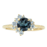 0.94ct Dark Grey and Teal Blue Spinel Asymmetrical Diamond Cluster Ring in 14k Yellow Gold