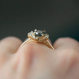 0.94ct Dark Grey and Teal Blue Spinel Asymmetrical Diamond Cluster Ring in 14k Yellow Gold