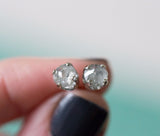 edgy salt and pepper gray rosecut diamond galaxy white gold diamond studs earrings