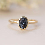 Indigo Blue Spinel Oval Ring - Bezel Set Ring - Spinel Engagement Ring by Anueva Jewelry