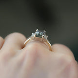 2.87ct Emerald Cut Parti Sapphire Three Stone Ring with Baguette Diamonds in Two Tone Gold