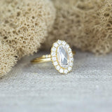 1ct Antique Style Rosecut Diamond Halo Ring, Low Profile in 14k Yellow Gold