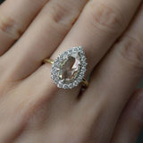 2.24ct Grey Pear Rosecut Diamond and Scalloped Halo Antique Ring in Two Tone Gold