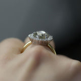 2.24ct Grey Pear Rosecut Diamond and Scalloped Halo Antique Ring in Two Tone Gold