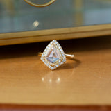 1.98ct GIA Kite Rosecut Diamond Low Profile Halo Ring in 14k Yellow Gold