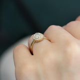 1ct Antique Style Rosecut Diamond Halo Ring, Low Profile in 14k Yellow Gold