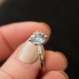 evergreen sapphire oval pastel sapphire carved bark gemstone engagement ring