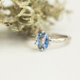evergreen sapphire oval pastel sapphire carved bark gemstone engagement ring