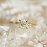 evergreen champagne gray golden diamond solitaire rose recycled gold handmade carved engagement ring