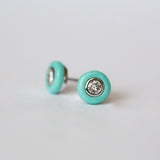 Turquoise and Diamond Stud Earrings - Reclaimed Vintage Diamonds in Turquoise halos by Anueva Jewelry