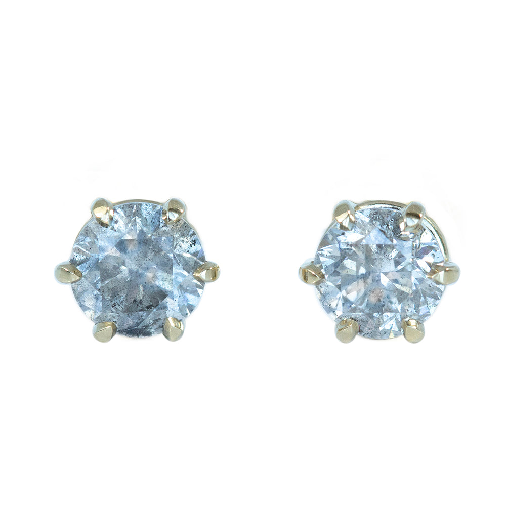 1.40ctw Salt And Pepper Diamond Stud Earrings in 6 Prong Settings in 14K  Yellow Gold