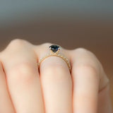 1.34ct Green Oval Parti Sapphire Solitaire with French Set Diamonds in Yellow Gold