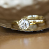 1.47ct Old European Cut Antique Diamond Bezel Set Ring with Organic Alluvial Band In 18k Yellow Gold