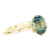 3.09ct Oval Parti Sapphire Lotus Six Prong Solitaire In 14k Yellow Gold