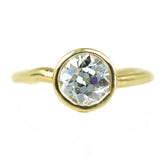 1.47ct Old European Cut Antique Diamond Bezel Set Ring with Organic Alluvial Band In 18k Yellow Gold