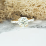 2.15ct Light Green-Grey Diamond Double Prong With French Set Diamonds Band In 14k Yellow Gold