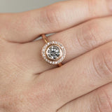 1.08ct Round Salt and Pepper Diamond Rose Gold Bezel Set Halo