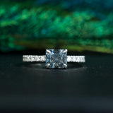 1.52ct Radiant Cut Grey Blue Spinel Ring with French Set Diamond Band in 14k White Gold