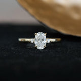 1ct Oval White Diamond dainty three-stone ring in 14k Yellow Gold