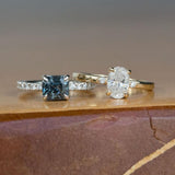 1ct Oval White Diamond dainty three-stone ring in 14k Yellow Gold