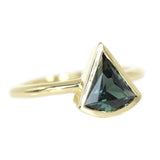1.35ct Green Fan Sapphire Bezel Set Ring with Curved Diamond Band In 14k Yellow Gold