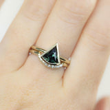 1.35ct Green Fan Sapphire Bezel Set Ring with Curved Diamond Band In 14k Yellow Gold