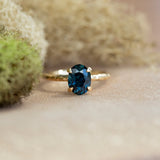 1.68ct Oval Blue Sapphire Evergreen Solitaire Ring In 14k Yellow Gold