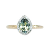 1.31ct Parti Pear Green Sapphire in Two-Tone Yellow and White Evergreen Prong Set Halo Ring