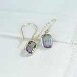 Bezel Set Bi Color Watermelon Tourmaline Dangle Earrings