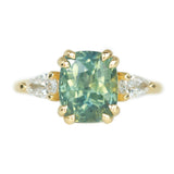 4.44ct Cushion Sapphire And Pear Diamond Side Ring In 14k Yellow Gold