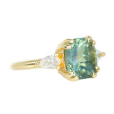 4.44ct Cushion Sapphire And Pear Diamond Side Ring In 14k Yellow Gold