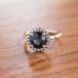 blue grey spinel sapphire diamond halo gemstone ring jewelry