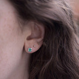 Emerald Bezel Set Earrings in Rose and Yellow Gold