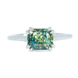 3.56ct Parti Radiant Cut Sapphire Ring, Blue/Green/Yellow/Teal with Double Claw Prongs in 14k White Gold