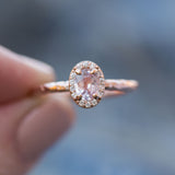 Pink Sapphire and Diamond Engagement Ring in Hand Carved Recycled Rose Gold Earthy Setting - Sapphire Engagement Ring by Anueva Jewelry