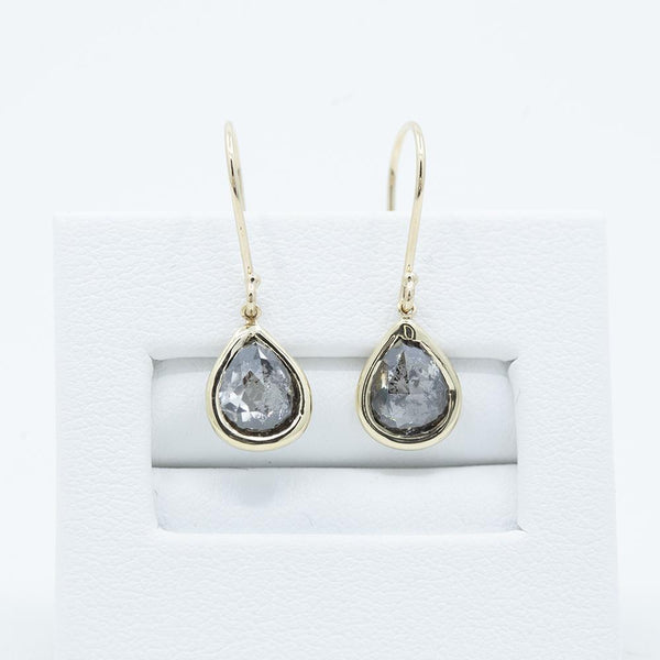 Pear Rosecut Diamond Dangle Earrings in 14k Yellow Gold