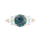 2.07ct Untreated Green Parti Sapphire and White Diamond Side Stone Cluster Ring in 14K Rose Gold