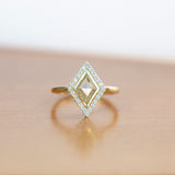 0.57ct Kite Shaped Rosecut Low Profile Halo Ring in 14k Yellow