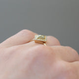 0.57ct Kite Shaped Rosecut Low Profile Halo Ring in 14k Yellow