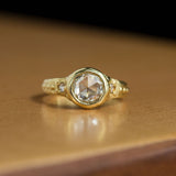 0.60ct White Rosecut Diamond in Hand Carved Organic 18k Bezel Setting