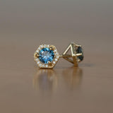1.06ctw Montana Sapphire Earrings in Yellow Gold Diamond Halo Setting