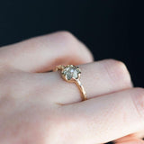 0.95ct Rosecut Green Grey Diamond 6-Prong Low Profile Ring with Evergreen Textured Band in Yellow Gold