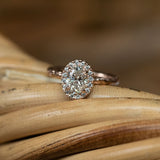 1.03ct Oval Champagne Diamond and White Diamond Evergreen Halo Ring in 14k Rose Gold