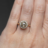 1.85ct GIA Crown Jubilee® Diamond Six Prong Halo Ring in 14k Yellow Gold on hand