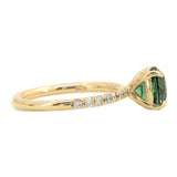 1.47ct Teal Green Tourmaline Solitaire Ring with Diamonds in 14k Yellow Gold