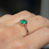 Neon Emerald Low Profile Six Prong Antique Evergreen Solitaires in 14k Yellow and Rose Gold
