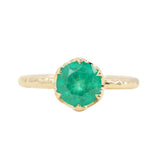 Neon Emerald Low Profile Six Prong Antique Evergreen Solitaires in 14k Yellow and Rose Gold