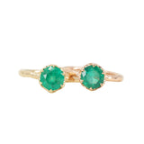 Neon Emerald Low Profile Six Prong Antique Evergreen Solitaires in 14k Yellow and Rose Gold
